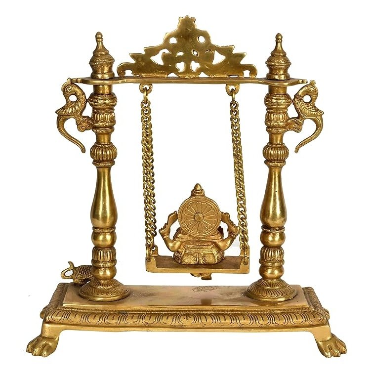 Brass Idol Ganesha Sitting on Swing Idol Ganesha Height 13 Inches Craft Detail