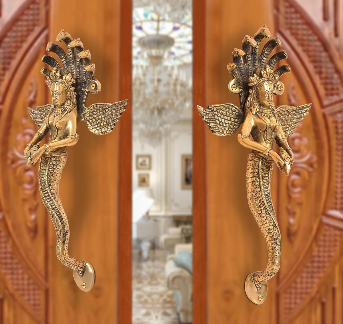 Brass Naga Kanya Door Handle Pair (Pack of 2) (Height : 14 inch)