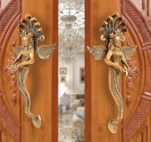 Brass Naga Kanya Door Handle Pair (Pack of 2) (Height : 14 inch)