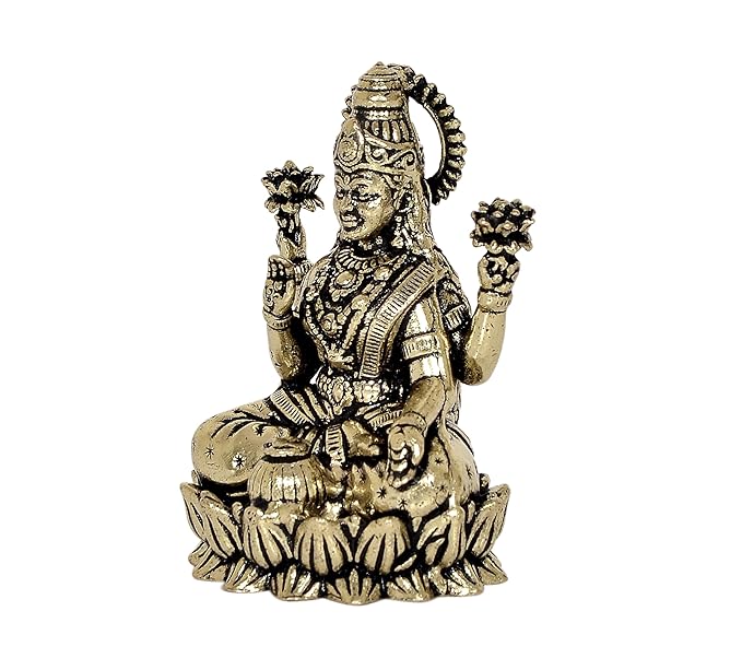 Super Fine Brass Lakshmi Laxmi Statue Idol Murti for Home Temple Office Mandir, (Height: 2 Inch)