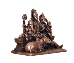 Copper Shiv Parivar murti for mandir, angled view showing four seated figures and base