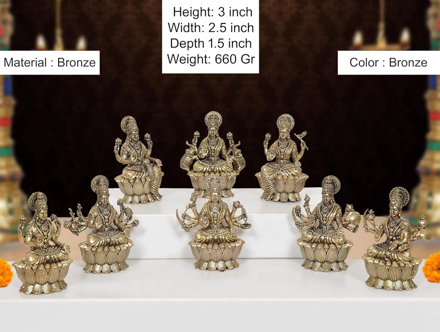 Superfine Brass Goddess Ashtalakshmi Statue (Set of 8) (Height 3 Inch) Craft Detail