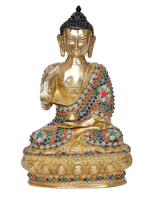 Brass Buddha Statue - Handcrafted Spiritual Decor for Home and Office - Meditating Buddha Idol (Height 12 Inch) (Multicolor)