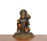 Superfine brass Hanuman JI sitting idol, detailed face and crown, on round decorative base