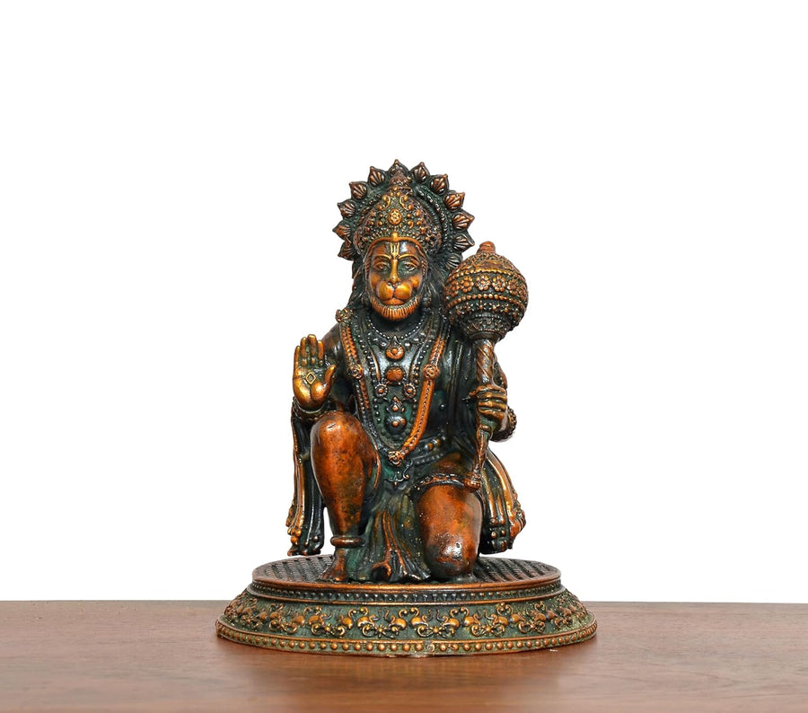 Superfine Brass Hanuman JI Sitting Idol (Height: 4.5 Inch) Craft Detail