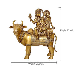 Brass Shiva family idol on Nandi, height 26 in; width 25 in, home decor