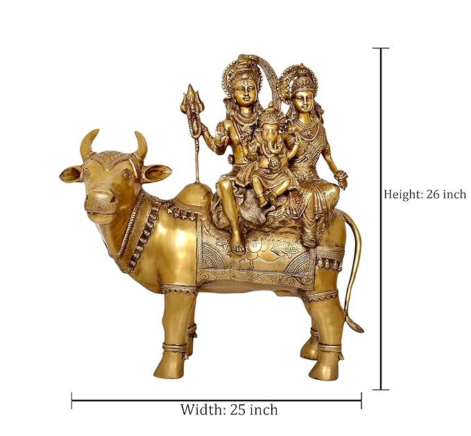 Brass Shiv Parivar Shiva Family Idol Family Sitting On Nandi Home Decor Height 26 Inch