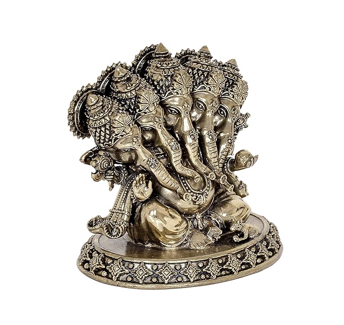 Fine Brass Panchmukhi Ganesha Idol Staue Murti for Home Decor Ofice, Height : 4 Inch