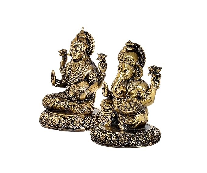 Brass Sitting Lakshmi Ganesh Idol Statue Murti for Diwali Pooja, Height : 3 inch