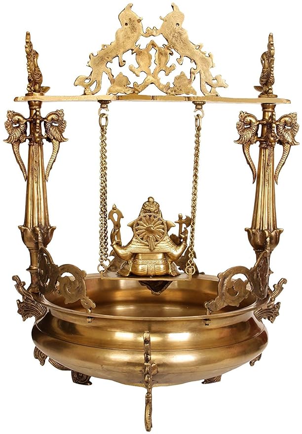 Brass Special Swing Ganesha Urli (Height - 27 inches)