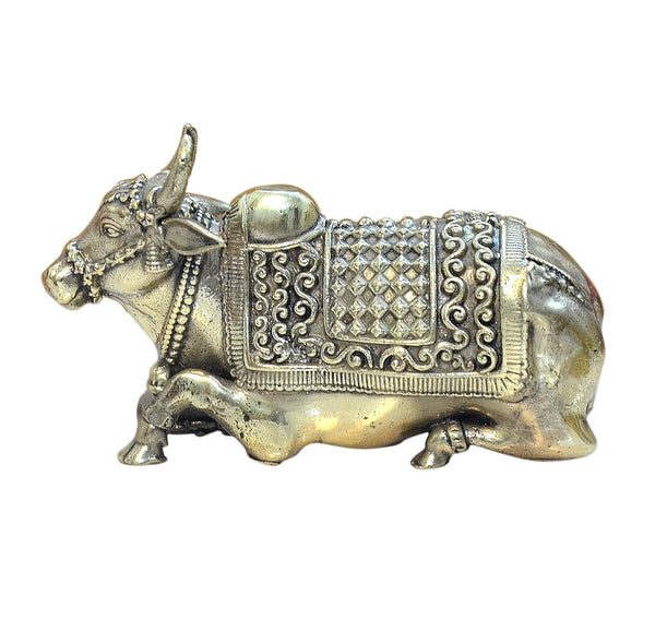 Brass Shiva Seated Nandi Statue Nandi Bull for Shiv Temple Showpiece Home Decor Pooja Mandir (Height: 2.5 Inch)