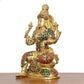 Brass Lakshmi Idol Laxmi Goddess Lakshmi Sitting Statue for The Puja Temple at Home Decor Office (Height: 8 Inch)