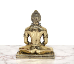 Brass Mahavir Jain idol from behind, arched head and beaded collar, 5 inch