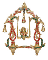 AONA brass Ganesha swing jhula showpiece with colorful enamel and bells