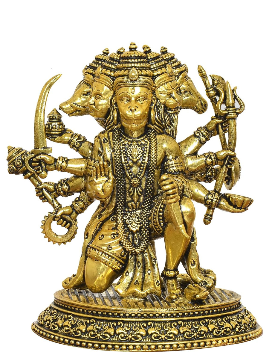 Superfine Brass Panchmukhi Hanuman Statue Golden (Height 4.5 Inch) Craft Detail