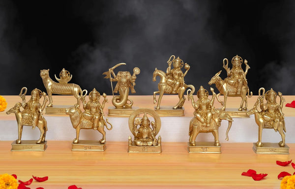 Brass Navagraha Nine Planetary Deities Intricate Sculpture (Height: 6.5 Inch)