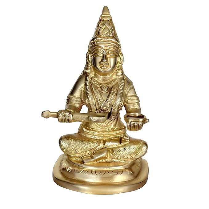 Brass Arnnapoorna Parvati mata puja idol, seated figure holding a discus-style ornament