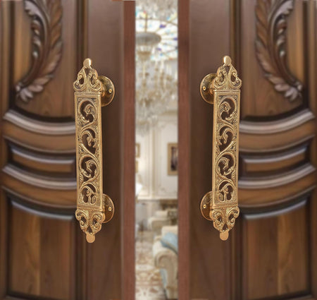 Brass Filigree Flower Main Door Pull Handle Pair (Pack of 2) (Height : 12 inch)