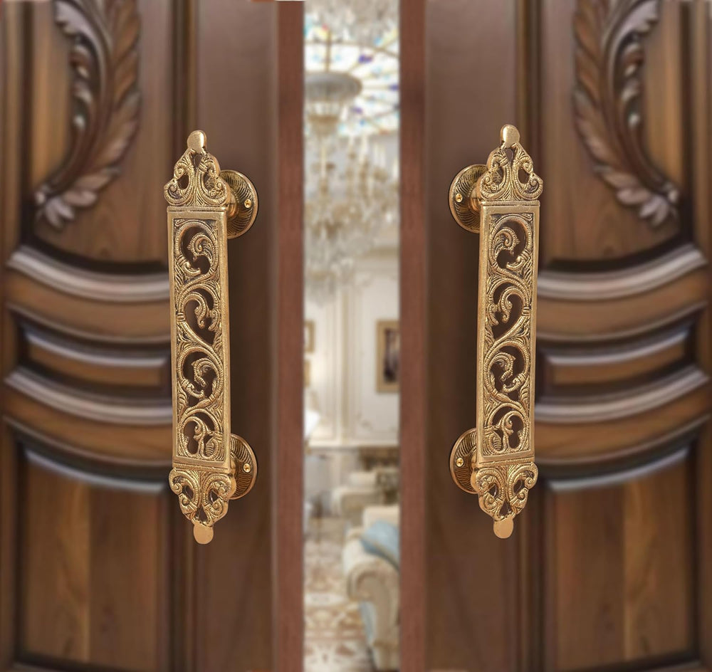 Brass Filigree Flower Main Door Pull Handle Pair (Pack of 2) (Height : 12 inch)