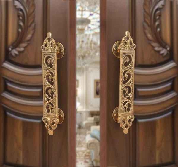 Brass Filigree Flower Main Door Pull Handle Pair (Pack of 2) (Height : 12 inch)