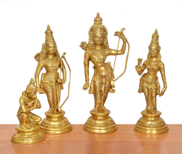 Brass Made Lord Ram Darbar Religious Indian Art Statue Idol Golden (Height:16 Inches) Study Setting
