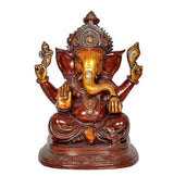 AONA Ganesha idol statue, seated with raised hands and detailed crown, 14-inch