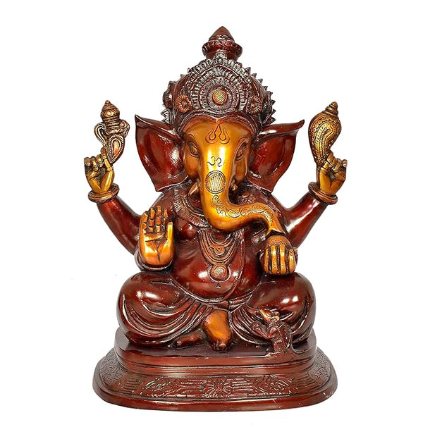Brass Lord Ganesha Ganpati Idol Vinayak Religious Statue Murti Height 14 Inch Entryway Setting