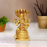 Gold brass Lakshmi Narasimha statue, raised arms, 5-inch home temple decor