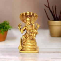 Brass Lakshmi Narasimha Statue for Home Decor Temple Office Mandir, (Height: 5 Inch)