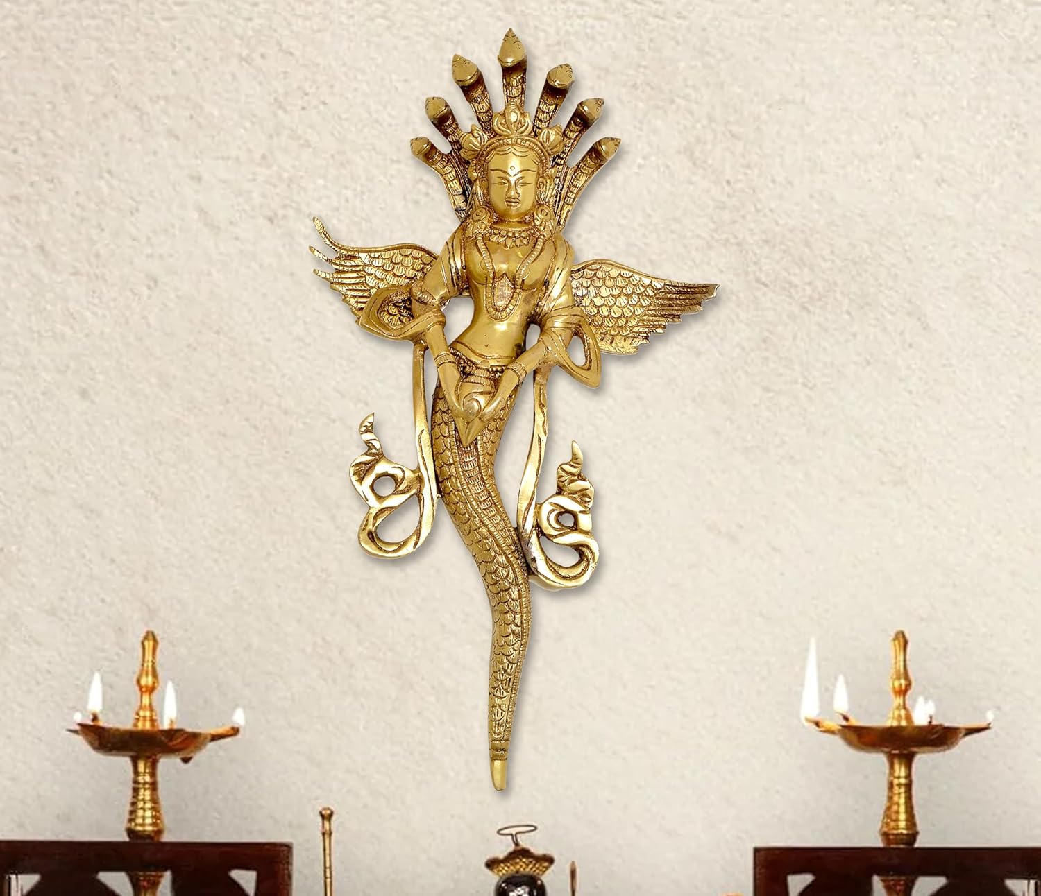 Brass Naga Kanya Statue Brass Idol Statues for Home Decor and Ofice (Height: 14 inches)