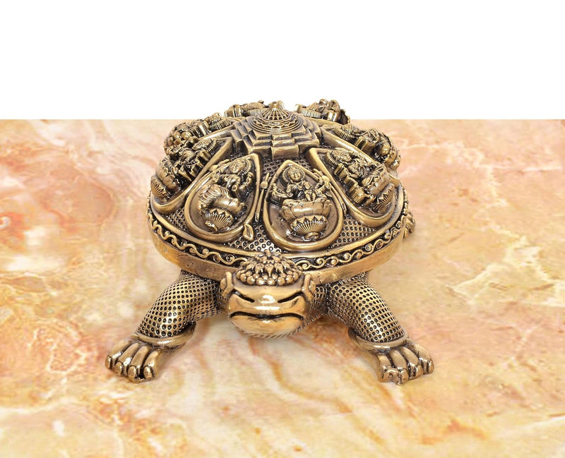 Bronze Ashtalakshmi Shree Yantra on Tortoise Figurine (Height: 3 Inches)