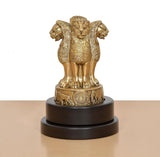 Brass Ashoka figurine, smiling face and four-armed pose on revolving dark base