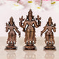 Copper Vishnu Shridevi and Bhudevi Statue for Home Temple Office Mandir Pooja Decor, (Height: 4 Inch)