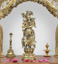 Superfine brass Radha idol, 11 in tall, ornate seated figure with detailed jewelry
