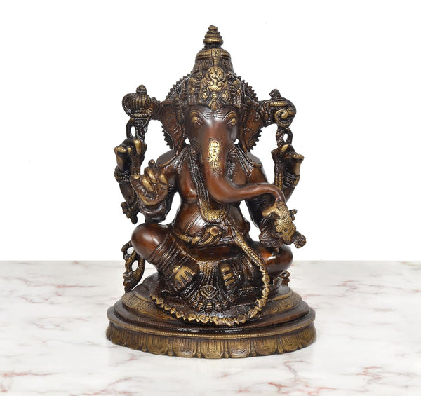 Brass Lord Ganpati Bappa Murti (Height: 11 Inch) Study Setting