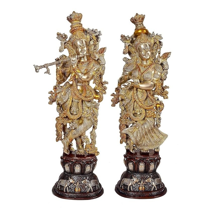 Brass Radha Krishna Sculpture (Height: 29inches)