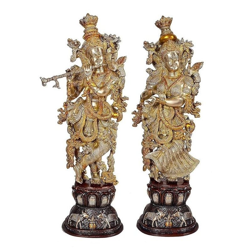 Brass Pair of Radha Krishna - Big Size - Brass Radha Krishna Kishan Murti Idol Statue Sculpture (29") (Big Radha Krishna) (Black)