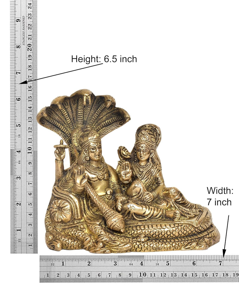 Maa Lakshmi with Lord Vishnu On Sheshnag Idol Statue for Home Mandir Temple Office Decor - (Brass, Height 6.5 Inch)