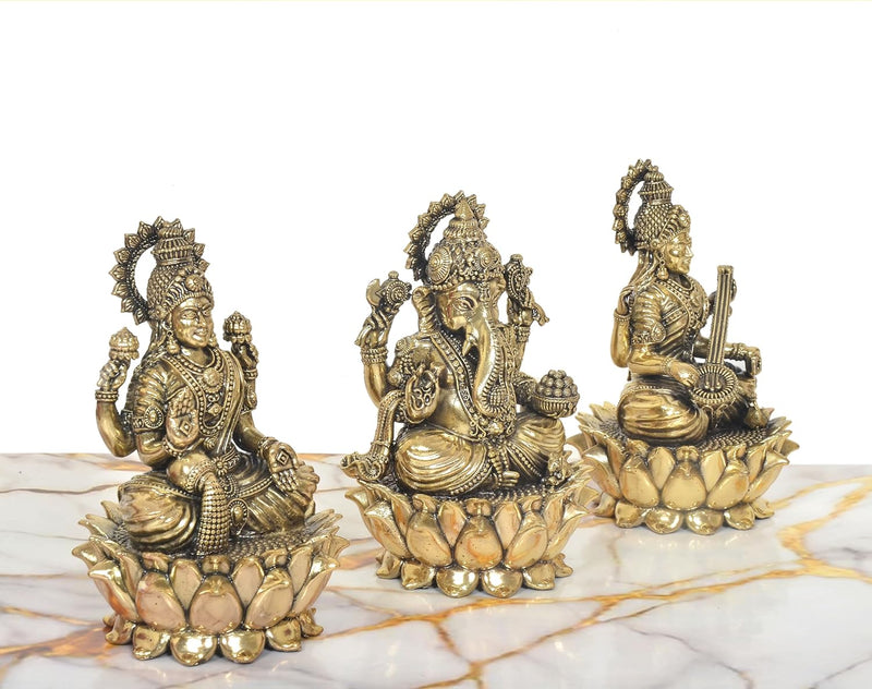 Bronze Lakshmi Ganesh Saraswati Idol (Height:6 Inch)