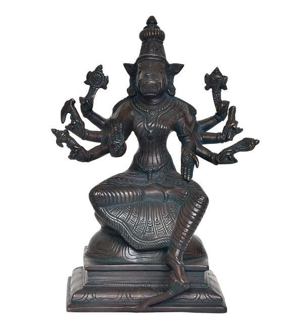 Brass Varahi Vishnu Avtaar Idol Figurine Sculpture Showpiece Home Temple Office Golden (Height 9.5 Inch) Entryway Setting