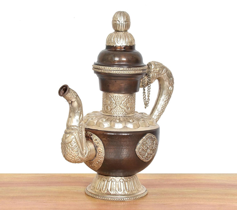 Traditional Himalayan Brass Teapot Tea Kettle Decorative Showpiece (Height: 14 Inches)