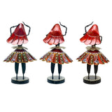Multicolour Rajasthani dancing doll figurine, red cap, patterned flared skirt, on round base