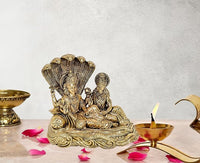 Brass Lakshmi with Vishnu on Sheshnag idol statue, 5-inch puja temple decor