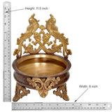 Brass peacock urli bowl, height 11.5 in and width 8 in, ornate base