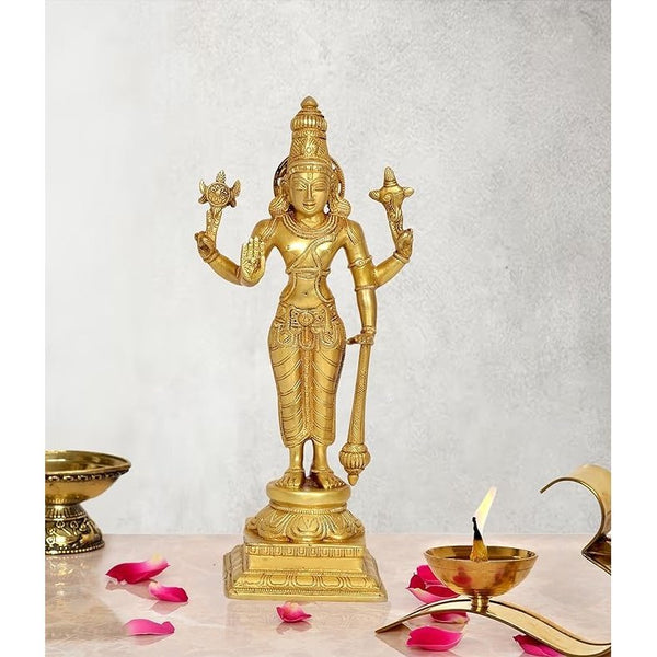 Brass Vishnu Four Armed Standing Vishnu Statue, (Height 21 Inch) Entryway Setting
