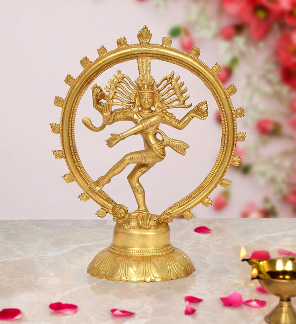 Brass Natraj Lord Shiva Dancing Natraj Brassl Idol Statues for Home Decor and Ofice Multicolor (Height: 12 inch)