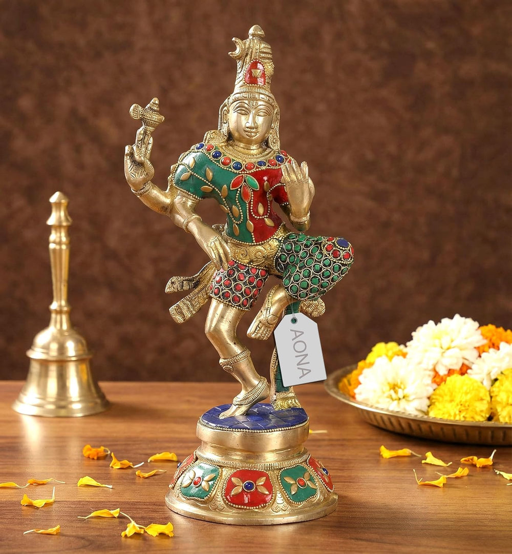 Brass Ardhanrishvara Shiva and Parvati Murti (Height: 12 Inches)