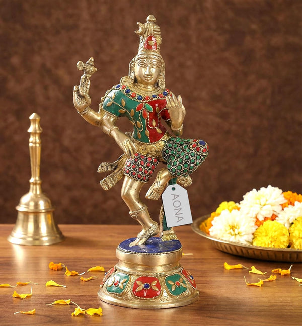 Brass Ardhanrishvara Shiva and Parvati Murti (Height: 12 Inches)