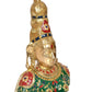 Brass Goddess Parvati Bust Statue for Home Decor Pooja Mandir (Height 10 Inch) (Green Red)