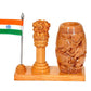 Wooden Pen Stand Stand Holder with with Ashoka Stambh and Watch | Gifting Item | Height : 4.5 inches